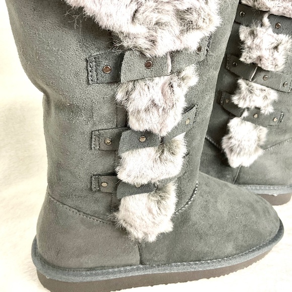 HStylish Gray Slip On Calf High Fur-Lined Waterproof Winter Snow Boots - Picture 5 of 16